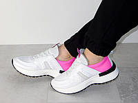 Модные кожаные кроссовки белые с розовым женские стильные 40