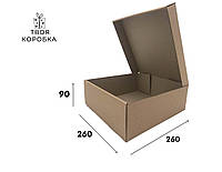 Коробка самосборная коричневая без окна 260х260х90 упаковка для торта без ручек квадратная