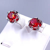 Сережки-гвоздики XР із малиновими цирконами. Родій. Довжина: 12 мм.