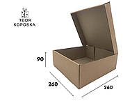 Упаковка для торта без окна 260х260х90 Крафт коробка квадратная коричневая с крышкой