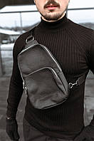 Кожаный мужской слинг, черная сумка через плечо из натуральной кожи