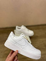 Белые кроссовки Nike Air Force 1 Low White мужские и женские размеры (Найк Аир Форс натуральная кожа)