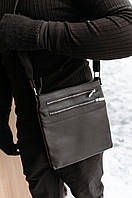 Мужская сумка через плечо из натуральная кожи, вместительная черная барсетка