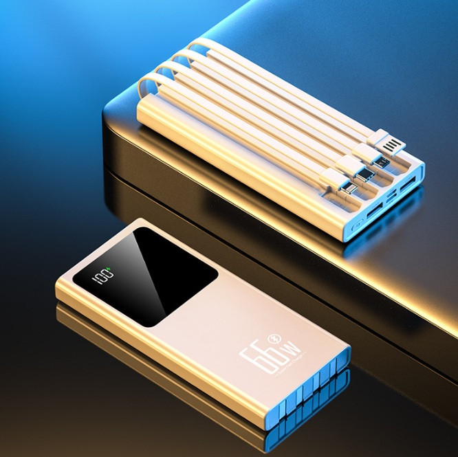 Power bank-повер банк 20000 mah зі швидким заряджанням 66W, павербанк із вбудованими кабелями для заряджання Білий, фото 1