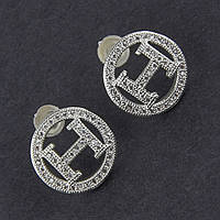 Сережки гвоздики пузети круглі сріблясті розсип кристалів діаметр 15 мм херемес 925 S