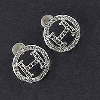 Сережки гвоздики пузети круглі сріблясті розсипи кристалів black діаметр 15 мм хреме 925 S