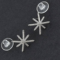 Сережки гвоздики пумери зірки сріблясті розсип кристалів розмір 20х20 мм 925 S