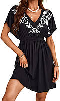 S Black01 CUPSHE женское пляжное платьебикини с vобразным вырезом и коротким рукавом с эластичной резинко
