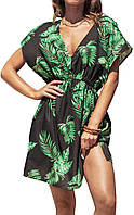 M Schwarz/Tropical Print CUPSHE женское пляжное платьебикини с vобразным вырезом и коротким рукавом с эла