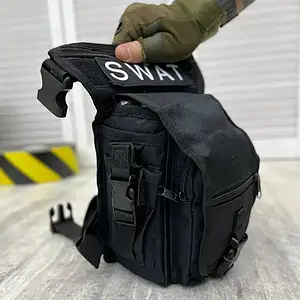 Поясна Сумка на ногу Cordura 1000D з 5-ма кишенями чорна розмір 30,5x12,5х22,8 см