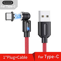 Усиленный Магнитный кабель 2 метра Красный, с коннектором USB Type-C для зарядки, 360°+180°, 2.4A
