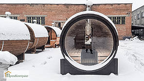 Панорамне вікно 100% окружності для бані-бочки діаметром 2,2 м