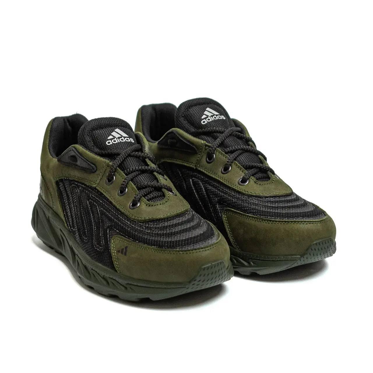 Чоловічі літні кросівки хакі (шкіра, текстиль), кроси для чоловіків, чоловіче взуття на літо, розмір 40 41 42 43 44 45, фото 1