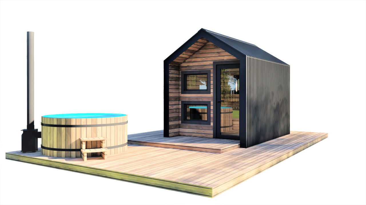 Модульна баня 2,3х4,0 м у стилі барн хаус із термодерева від виробника Thermowood Production