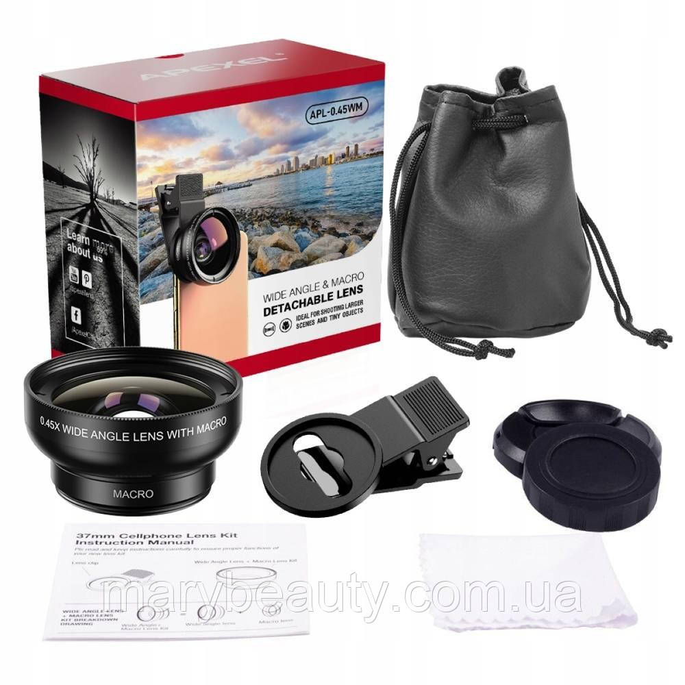 Apexel APL-0.45WM ширококутний макрооб'єктив для телефона, фото 1