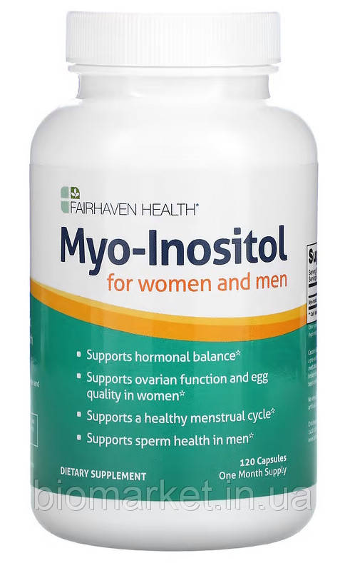 Міо-інозитол, для жінок і чоловіків, Myo-Inositol, Fairhaven Health, 120 капсул