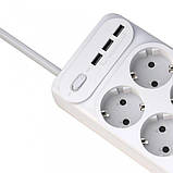 Мережевий подовжувач XO WL07 10 розетки/3USB/3,1A перехідник трійник на 10 розеток та 3 USB Білий, фото 3