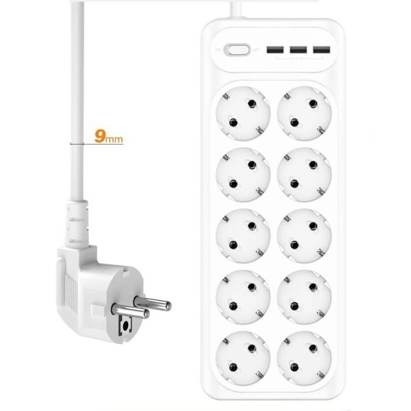 Мережевий подовжувач XO WL07 10 розетки/3USB/3,1A перехідник трійник на 10 розеток та 3 USB Білий
