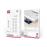 Мережевий подовжувач XO WL07 10 розетки/3USB/3,1A перехідник трійник на 10 розеток та 3 USB Білий, фото 6