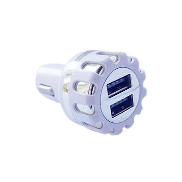 Зарядний пристрій 11587 в авто круглий рифлений 2 USB 2.1 A (White Silver) | USB автозарядка