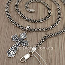 Срібна цепочка і ажурний хрестик. Чоловічий кулон хрест та ланцюг Український бісмарк зі срібла 925, фото 9