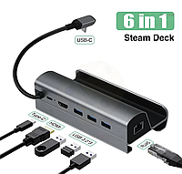 Док-станция 6 в 1 VKTECH HC86 для Steam Deck / Steam Deck Oled / LAN / HDMI / USB / Grey