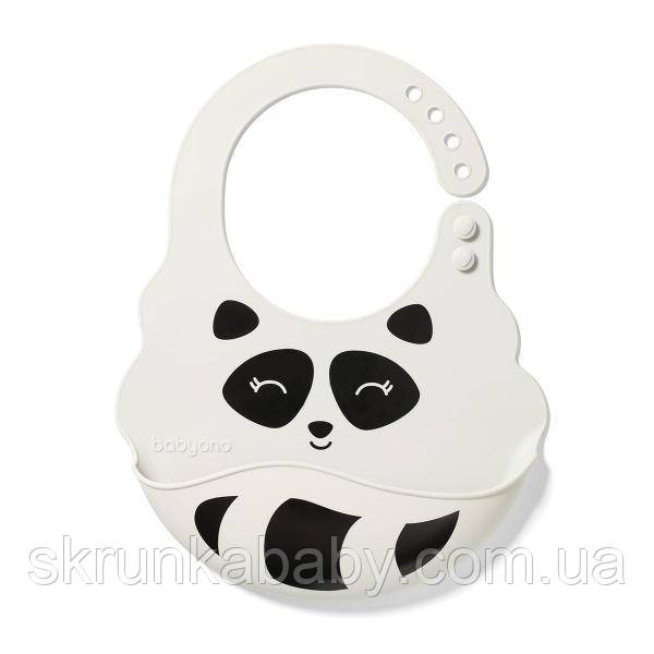 Силіконовий нагрудник BabyOno з регульованою застібкою і кишенею (колір сірий), фото 1