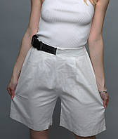 Женские шорты трикотажные белые с карманами, летние шортики для женщин с поясом