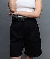 Удлиненные женские черные шорты с поясом, шорты женские трикотажные, модные короткие шорты