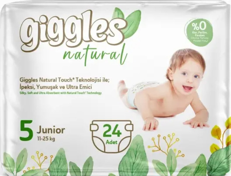 Підгузки дитячі Giggles Natural Розмір 5 Junior 11-25 кг. (24 шт.)