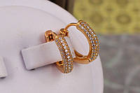 Серьги кольца Хuping Jewelry выпуклые с камешками сзади гладкие 1.6 см золотистые