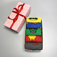 Комплект женских высоких демисезонных носков 36-41 5 шт с супергероями Marvel в красивой подарочной коробке KM