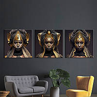 Картина квадртная для офиса кафе ресторана Черно-золотая африканская женщина 50, 50