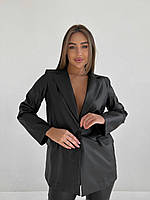 Стильный Женский Пиджак без подкладки с плечиками Ткань: эко-кожа Цвета: черный Размеры: 42-44, 44-46