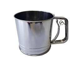 Кухоль сито для просіювання борошна з нержавіючої сталі з ручкою Чашка сито для борошна механічна D 12,5 cm H 12 cm