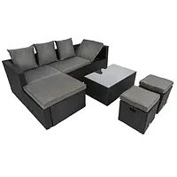 Садові меблі Divolio Bologna Чорно-сірий кутовий диван на 6 місць техноротанг