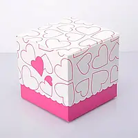 Упаковка для чашек 330 мл. картон сердце с принтом розовая.