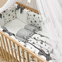 Комплект постельного белья Маленькая Соня в детскую кроватку для новорожденного мальчика Звезды серый