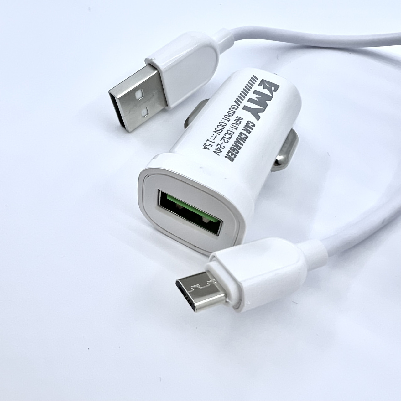 Набор 2 в 1 АЗУ With Micro-USB Cable DC12-24V MY-10, 1 x USB, 5V/7.5W, Output: 5V/1.5A, White, Blist