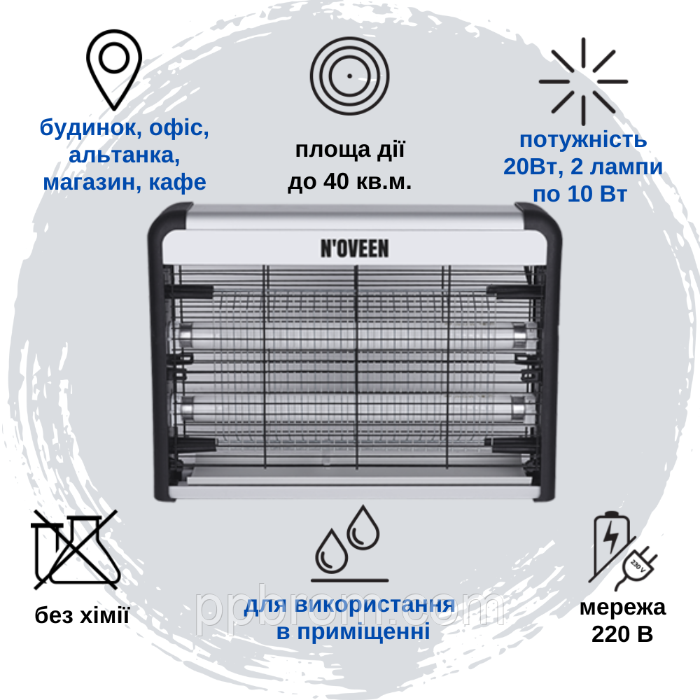 Знищувач комах Noveen IKN220 Economic захищає від комарів, мошок та інших кровопивць на площі до 40м2.