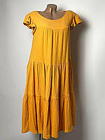 Легкое муслиновое платье свободное по колено 10043 оранжевый