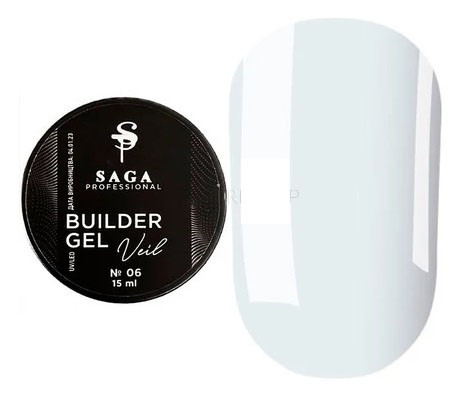 Гель для нарощування SAGA professional Builder Gel Veil 06 (прозорий), 15 мл, фото 1