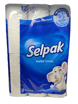 Рушники паперові Selpak Super, білі, 3-шарові, 80 відривів, 12 шт.
