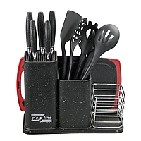 Набір кухонних ножів та приладдя Zepline ZP-045 на підставці (14 предметів) Чорний