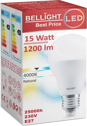 Лампа LED E27 12W 4000K A60, матова, Bellight