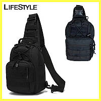 Тактическая сумка нагрудная на 5 л, A74 Черная / Военная сумка-рюкзак через плечо / Однолямочный рюкзак