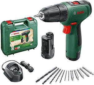 Bosch Шуруповерт-дриль EasyDrill 1200, 12В, 2х1.5Ач, 30Нм, набір свердл і біт, 0.94кг, кейс