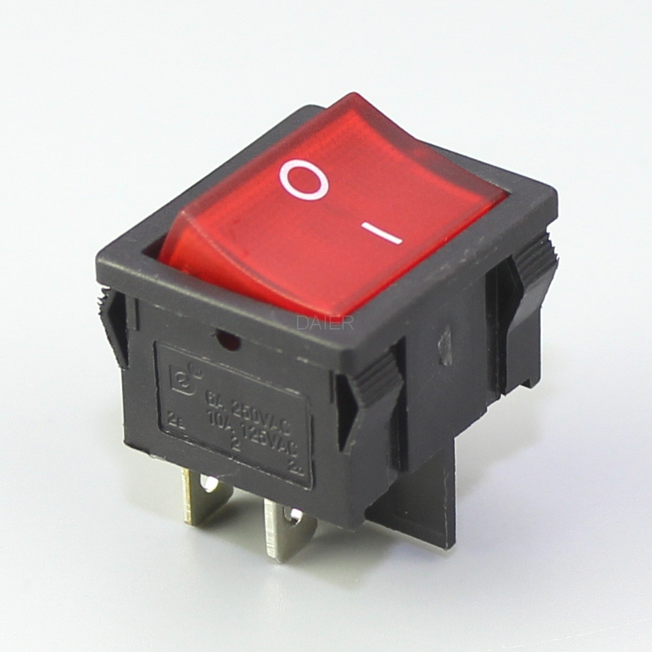 Перемикач Daier KCD1-6-201 RD, ON-OFF, 4pin, 6A 250VAC, червоний