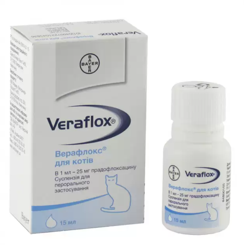 Верафлокс (Veraflox) антибиотик для кошек в суспензии 15 мл Bayer - фото 1 - id-p502829822