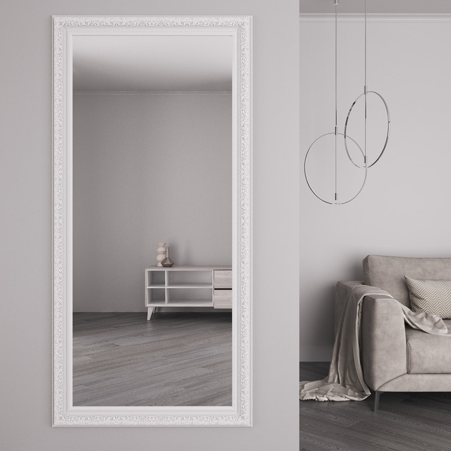 Біле дзеркало в рамі з орнаментом 176х86 на стіну Black Mirror для кімнати